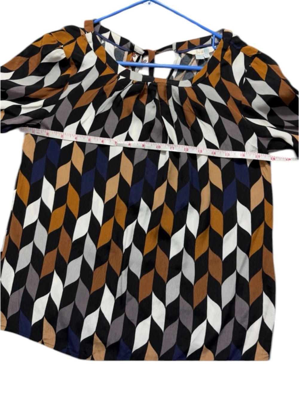 Like new Boden Geometric Print Short Sleeve Blouse - Black & Brown - Picture 4 of 9